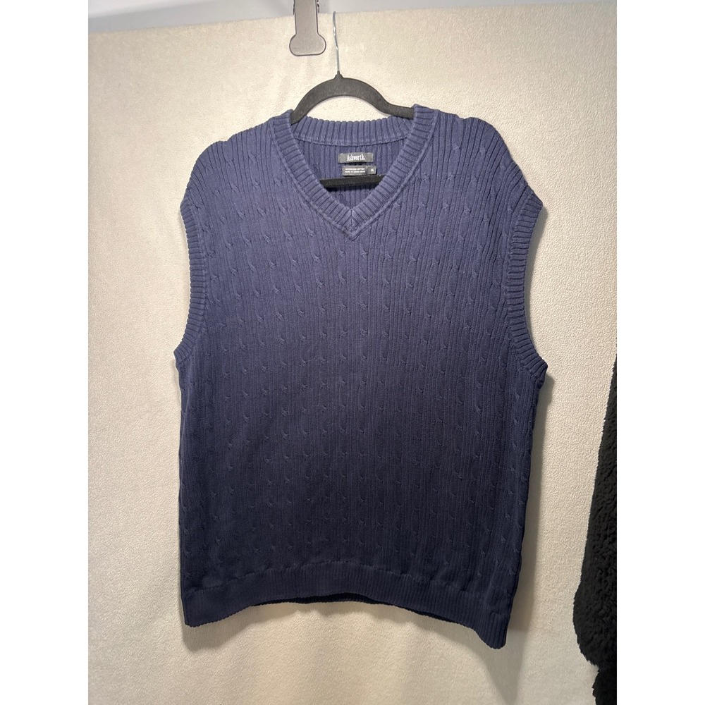 Ashworth Mens Vest Navy Blue Cable Knit Mercerized Cotton V-Neck Sweater XXL